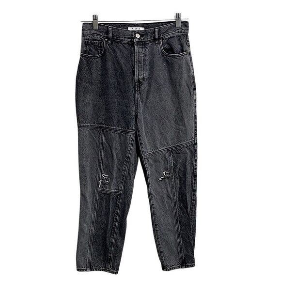 Pacsun High Rise Straight Leg Jeans Size 28 Black Wash Distressed Panel Detail - Picture 1 of 15